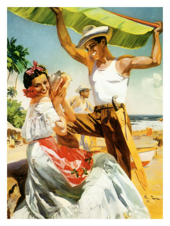 Señorita on Beach with Banana Leaf
