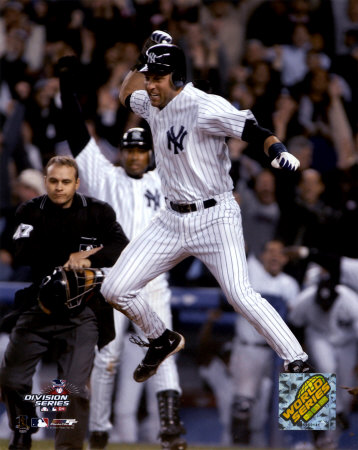 Derek Jeter celebrating after scoring winning run of 2004 ALDS game 2 &copy;Photofile Poster