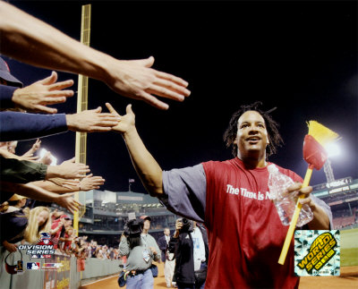 Manny Ramirez celebrating 2004 ALDS sweep of the Angels &copy;Photofile Poster