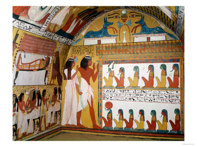 Sennedjem and His Wife Facing a Naos Containing Twelve Divinities