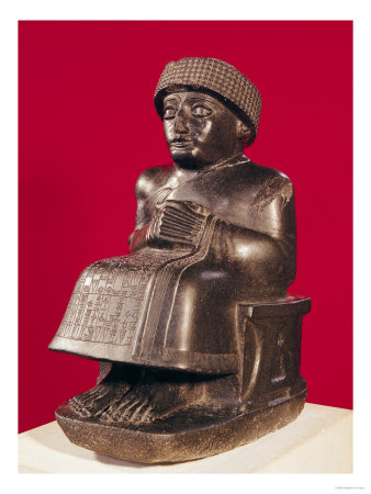 Gudea, Prince of Lagash, Statue to Ningizzada, Neo-Sumerian, from Telloh, Ancient Girsu, c. 2130 BC