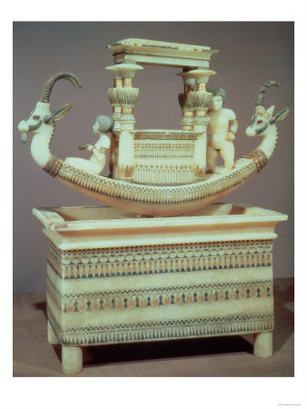 Chest with a Boat Decorated with Two Heads of a Syrian Ibex and Two Female Figures