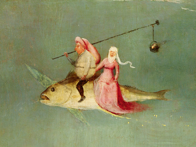 The Temptation of St. Anthony, Right Hand Panel, Detail of a Couple Riding a Fish