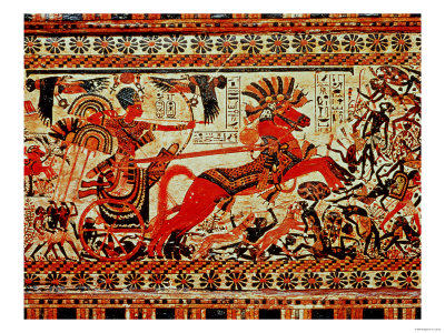 Tutankhamun (circa 1370-1352 BC) in Chariot Attacking Africans, Detail from a Chest, New Kingdom