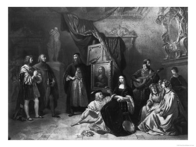 Leonardo Da Vinci (1452-1519) Painting the Gioconda, Engraved by Lemoine, 1845