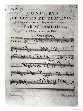 Score Sheet for "Concerts De Pieces De Clavecin" by Jean-Philippe Rameau (1683-1764) 1741