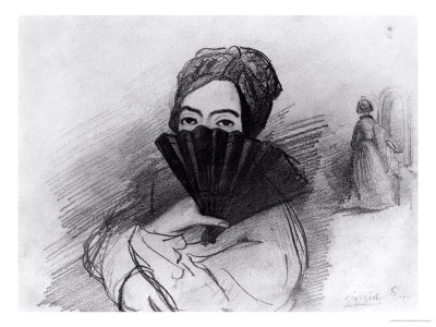 Portrait of George Sand (1804-76) Behind Her Fan