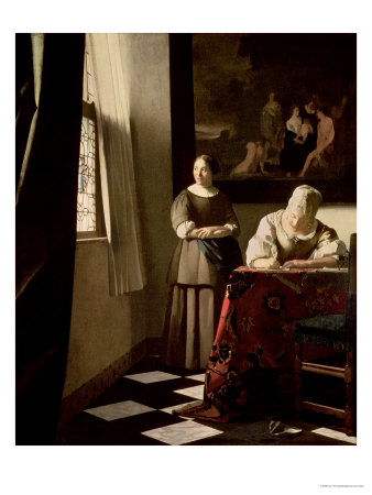 Lady Writing a Letter with Her Maid, circa 1670