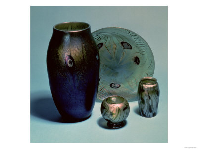 Tiffany Favrile Plate and Vases, New York, circa 1890 (Glass)
