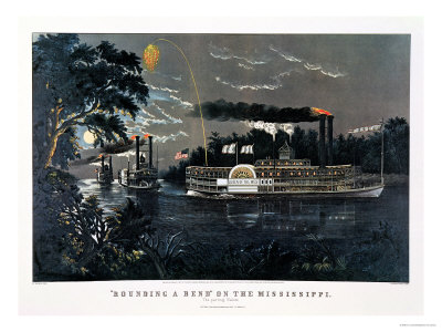 Rl 27835 Rounding a Bend on the Mississippi Steamboat Queen of the West