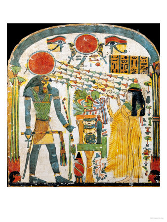 Stele of the Lady Taperet Before Re-Horakhty, circa 1000 BC (Stuccoed & Painted Wood)