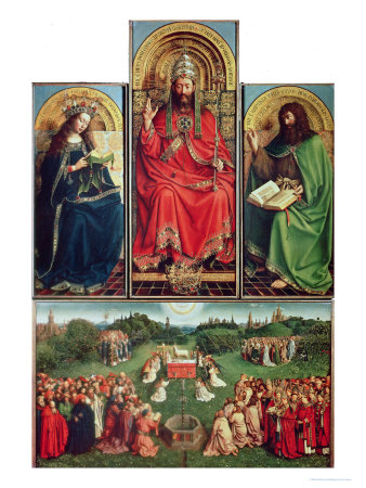 Ghent Altarpiece, Central Panel, 1432: Lord in Majesty Between Virgin Mary and St. John the Baptist