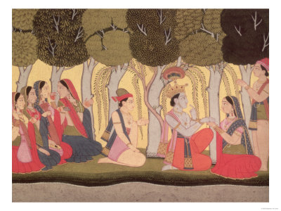 Radha and Krishna Seated in a Grove, Kulu, Himachal Pradesh, Pahari School, 1790-1800