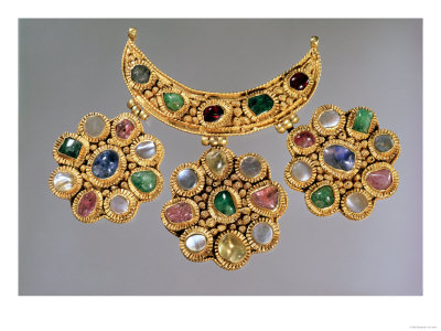 Crescent Shaped Necklace with Pendants Set with Semi Precious Stones, Moscow