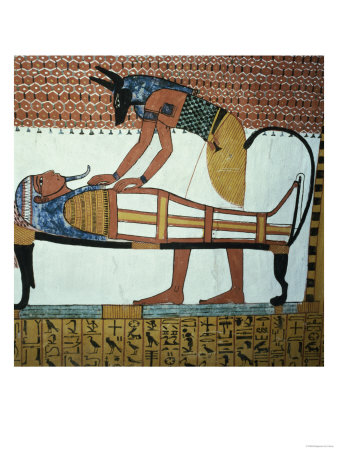Anubis and a Mummy, from the Tomb of Sennedjem, the Workers' Village, New Kingdom (Painted Mural)