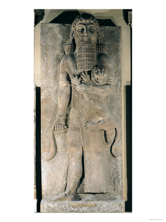 The Hero Gilgamesh Holding a Lion That He Has Captured, Stone Relief from the Palace of Sargon II