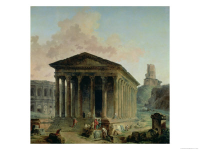 The Maison Carree with the Amphitheatre and the Tour Magne at Nimes, 1786-87