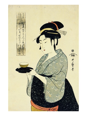 A Half-Length Portrait of Naniwaya Okita, Depicting the Famous Teahouse Waitress Serving a Cup of T