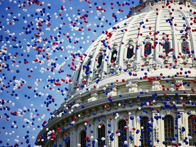 Balloons Floating over U.S. Capitol Dome Poster