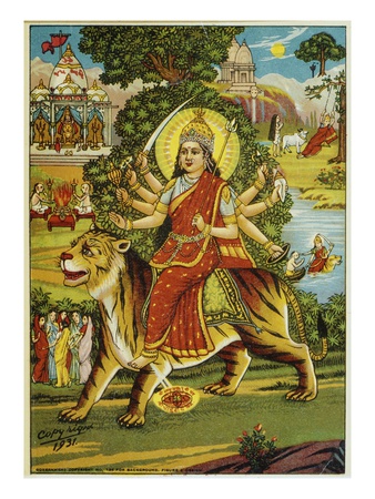 The Goddess Durga Color Lithograph