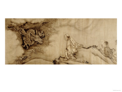 A Section from "16 Luohans" a Dragon Emerging from the Clouds and Confronting the Luohan