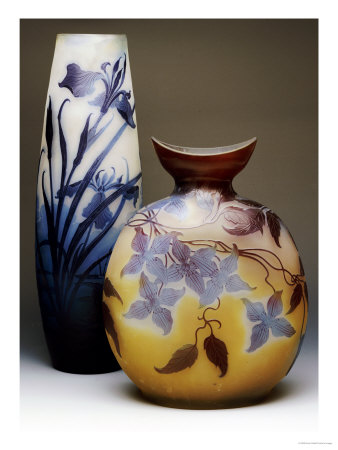 Two Galle Double-Overlay Acid-Etched Vases