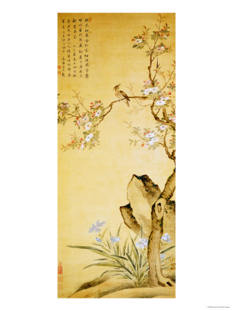 A Bird Standing on a Peach Blossom Tree, 1689