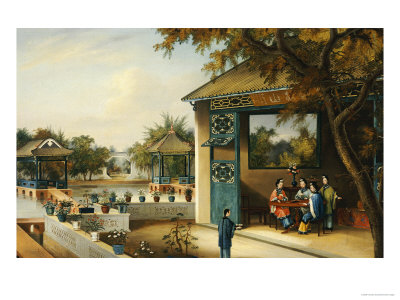 Chinese Ladies Playing Mahjong in the Pavilion of a House, Chinese School, Mid 19th Century