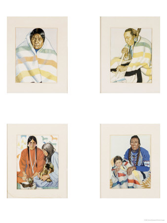 Four Color Reproductions of American Indians, in Carved Frames