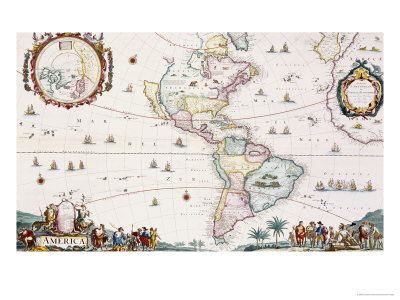 Hand-Coloured Engraved Map of the Americas, circa 1696