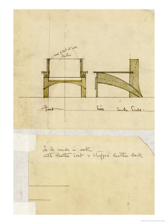 Design for Armchair in Oak, Shown in Front and Side Elevation, 1905