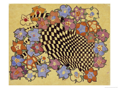 Floral and Chequered Fabric Design, circa 1916