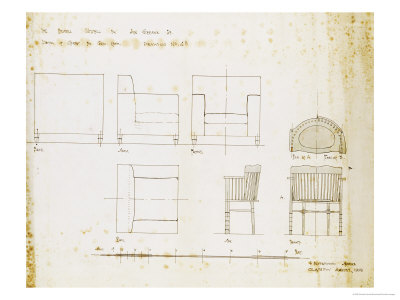Designs for an Upholstered Chair and a Spindle Chair Shown in Elevation and Plans, 1909