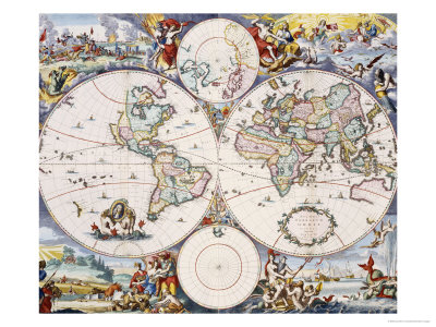 Wall-Map of the World on 4 Sheets, circa 1696