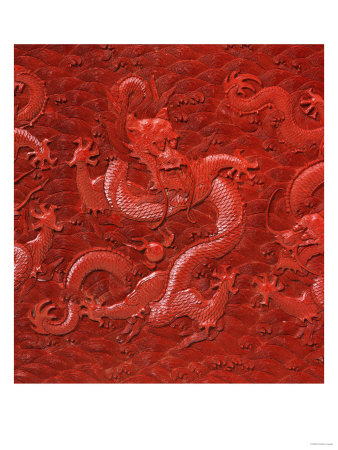 A Very Rare Imperial Cinnabar Lacquer Nine-Dragon Portable Tea-Ceremony Chest (Detail)