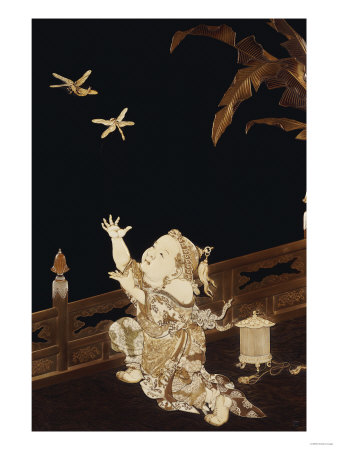 A Fine Framed Roironuri Panel in Gold and Black Hiramakie, Meiji Period
