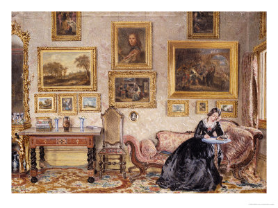 Interior of a Drawing Room with Lady at Writing Desk Giclee Print