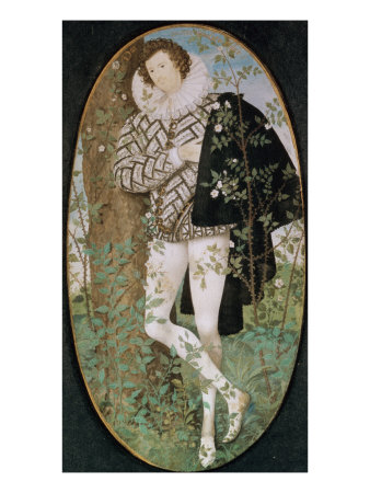 A Youth Leaning Against a Tree Among Roses