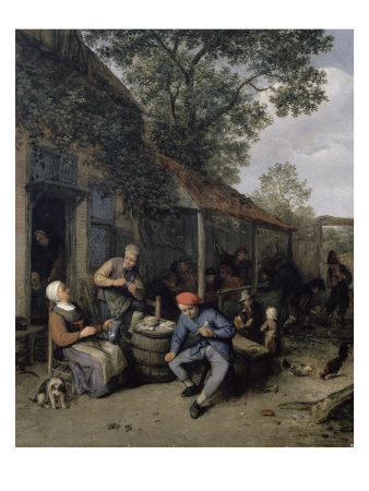 Peasants Smoking and Feasting Outside a Tavern