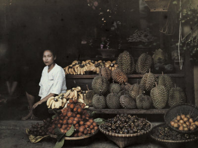 Buy Lady Sits by Her Bangkok Stand of Unique Fruit at AllPosters.com