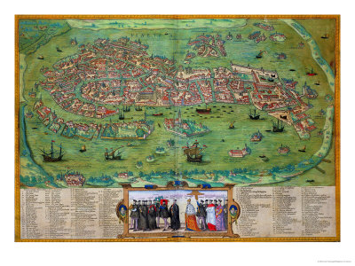 Map of Venice, from "Civitates Orbis Terrarum" by Georg Braun and Frans Hogenberg, circa 1572