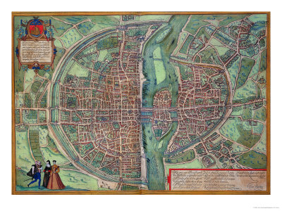 Map of Paris, from "Civitates Orbis Terrarum" by Georg Braun and Frans Hogenberg, circa 1572