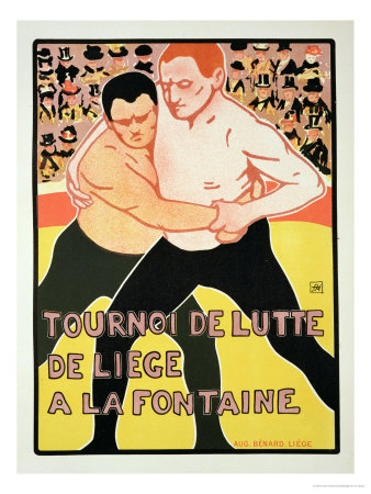 Reproduction of a Poster Advertising a Wrestling Tournament, at the Fountain, Liege, Belgium, 1899