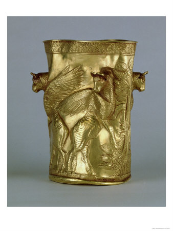 Beaker Decorated with Winged Bulls Flanking a Tree, from Marlik, Iran, circa 12th-11th Century BC