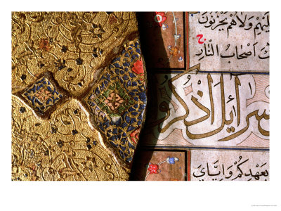 Detail of the Intricate Gold and Lapis Lazuli Illuminations and Arabesque Designs