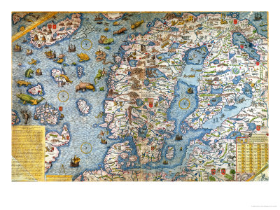 Scandinavia, Detail from the Carta Marina Da Olaus Magnus, 1572