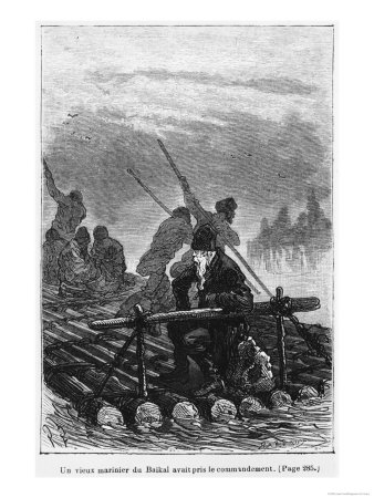 An Old Baikal Boatman Took Command of the Raft, Illustration from "Michel Strogoff"