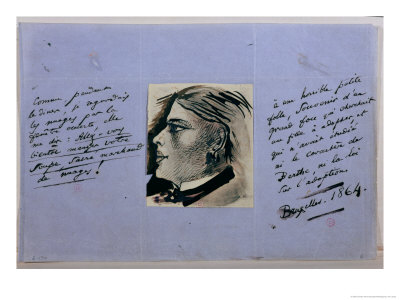Manuscript Page with Portrait of Berthe, Baudelaire