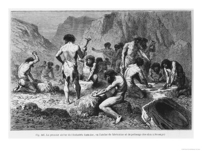 Making and Polishing Silex at Pressigny, Illustration from "L