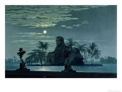 Garden Scene with the Sphinx in Moonlight, Act II Scene 3, Set Design for "The Magic Flute"
